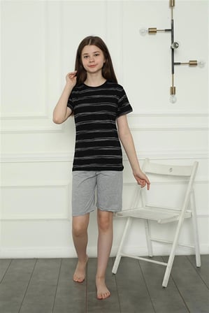 Kız Çocuk Penye Şortlu Pijama Takım Siyah