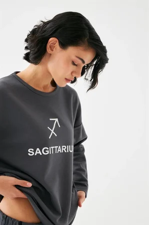 Kadın Füme Yay Burcu Oversize 2 İplik Eşofman Ev Giyim Takımı