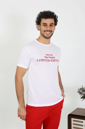 Erkek Kısa Kol Penye Beyaz Pijama Takımı