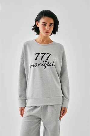 Kadın Gri Manifest Oversize 2 İplik Eşofman Ev Giyim Takımı