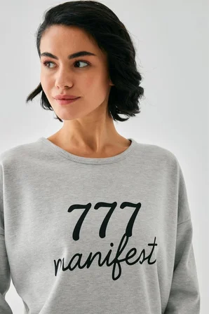 Kadın Gri Manifest Oversize 2 İplik Eşofman Ev Giyim Takımı