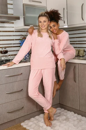 Kadın Kadife Pijama Takım Pembe