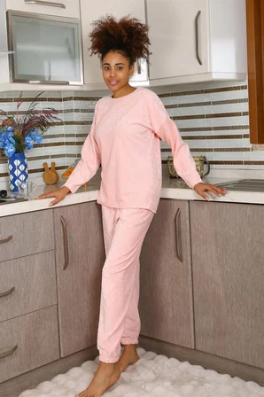 Kadın Kadife Pijama Takım Pembe