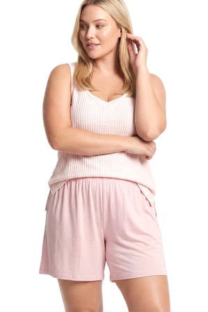 Kadın Büyük Beden Fitilli Şortlu Pijama Takımı – Pudra