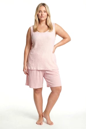 Kadın Büyük Beden Fitilli Şortlu Pijama Takımı – Pudra