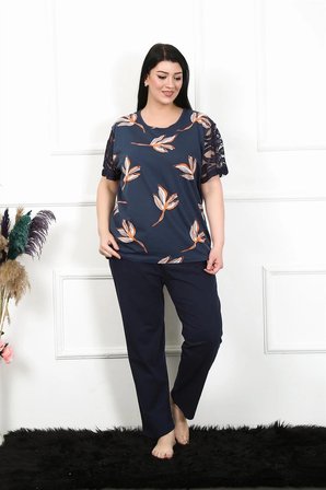 Kadın 5XL-6XL-7XL-8XL Büyük Beden Kısa Kol Pijama Takım Lacivert