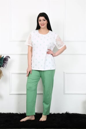 Kadın 5XL-6XL-7XL-8XL Büyük Beden Kısa Kol Pijama Takım Beyaz