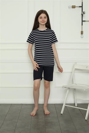 Kız Çocuk Penye Şortlu Pijama Takım Lacivert