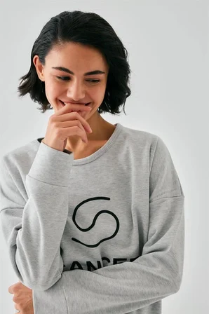 Kadın Gri Yengeç Burcu Oversize 2 İplik Eşofman Ev Giyim Takımı