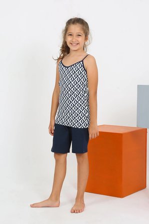 Kız Çocuk İp Askılı Şortlu Penye Lacivert Pijama Takım
