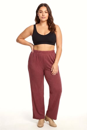 Kadın Bordo Dokulu Büyük Beden Cepli Pijama Altı Rahat Kesim Yumuşak Kumaş Ev Giyim Alt