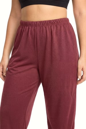 Kadın Bordo Dokulu Büyük Beden Cepli Pijama Altı Rahat Kesim Yumuşak Kumaş Ev Giyim Alt