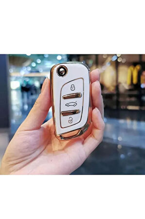 Citröen C1 C2 C3 C4 C5 Lüx Anahtar Koruma Kılıfı Sustalı Beyaz Renk 2.resime Bakınız