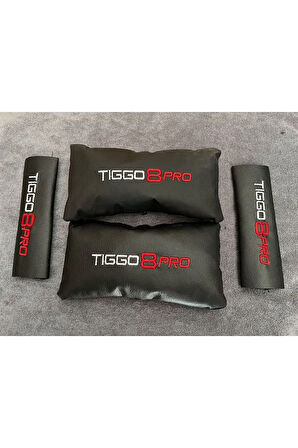 Chery Tiggo 8 Pro Nakışlı 2 Li Deri Boyun Yastığı Ve Kemer Pedi
