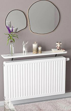 Montajsız Petek Üstü Uçan Raf Dresuar Kalorifer Peteği Rafı Kitaplık 100 X 18 Cm Beyaz Oval Kesim