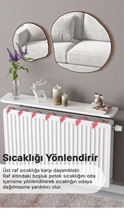 Montajsız Petek Üstü Uçan Raf Dresuar Kalorifer Peteği Rafı Kitaplık 100 X 18 Cm Beyaz Oval Kesim