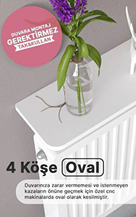 Montajsız Petek Üstü Uçan Raf Dresuar Kalorifer Peteği Rafı Kitaplık 100 X 18 Cm Beyaz Oval Kesim