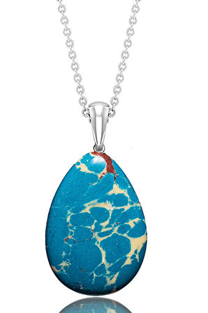 Sertifikalı Damla Model Mavi Beyaz Varisit Taşı Kolye (GÜMÜŞ APARATLI)