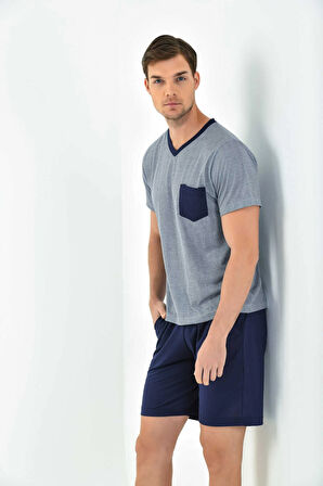 VİSKON LACİVERT ERKEK 3'LÜ PİJAMA TAKIMI