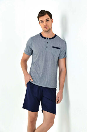 LACİVERT DESENLİ 3'LÜ ERKEK PİJAMA TAKIMI