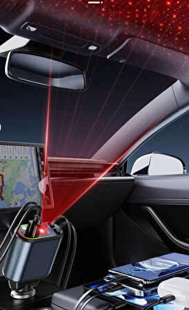 4in1 66W Makara Kablolu Starlight Işık Araç Çakmaklık Şarj Cihazı Hızlı Şarj Yıldız Efekt Şarj Aleti