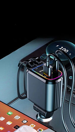 4in1 66W Makara Kablolu Starlight Işık Araç Çakmaklık Şarj Cihazı Hızlı Şarj Yıldız Efekt Şarj Aleti