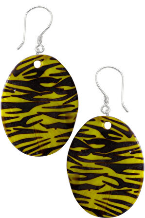 Sertifikalı Leopar Desenli Oval Yeşil Renkli Sedef Taşı Küpe