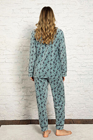 Nisanca Kadın Kışlık Welsoft Peluş Polar  Düğmeli Pijama Takımı