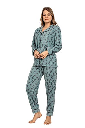 Nisanca Kadın Kışlık Welsoft Peluş Polar  Düğmeli Pijama Takımı