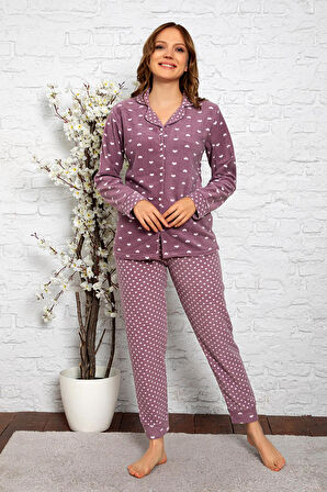 Nisanca Kadın Kışlık Welsoft Peluş Polar  Düğmeli Pijama Takımı