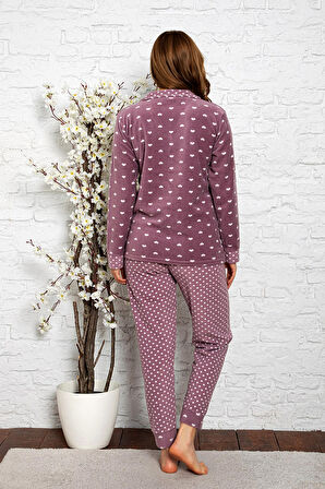 Nisanca Kadın Kışlık Welsoft Peluş Polar  Düğmeli Pijama Takımı
