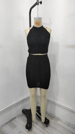 Kadın Kolsuz Mini Erer Crop Ikili Triko Takım