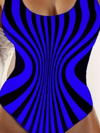 Kadın Yuvarlak Yaka Askılı Zebra Desen Baskılı Dalgıç Mayo