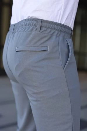 Erkek Diagonel Kumaş Duble Paça Cepli Bağcıklı Bel Lastikli ŞORT - Gri