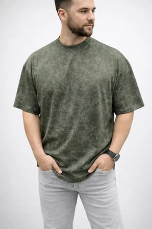 Erkek Premium Tişört OSY Yumuşak Dokulu Yıkamalı Oversize T-Shirt - Haki