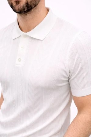 Erkek Yazlık Triko Tişört Kısa Kol Polo Yaka Düğmeli T-Shirt - Beyaz