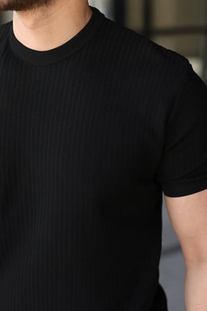 Erkek Bisiklet Yaka Petek Dokulu Kısa Kollu Triko Tişört