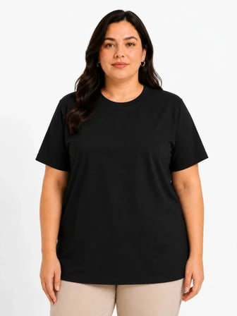 Battal Big Size Basic Tişört Bisiklet Yaka Rahat Kalıp T-Shirt - Siyah