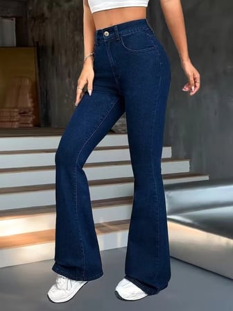 Kadın Yüksek Bel Paçaya Doğru Geniş Kot Pantolon