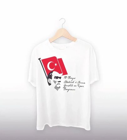 19 Mayıs Atatürkü Anma Gençlik Ve Spor Bayramı Baskılı Oversize T-shirt - Beyaz