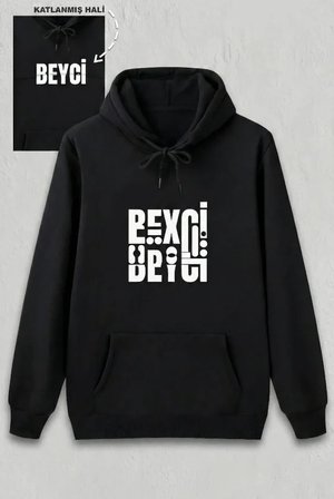 Sevgililer Günü Beyci Hediye Baskılı Oversize Kapüşonlu Sweatshirt - Siyah