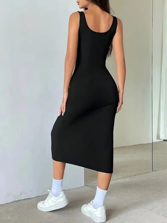 Kadın Askılı Kare Yakalı önden Düğmeli Midi Kaşkorse Elbise