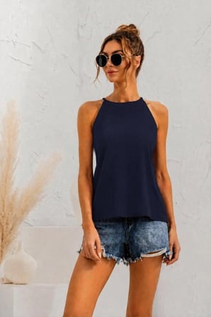 Kadın Sırtı Damla Detay Kolsuz Atlet Bluz