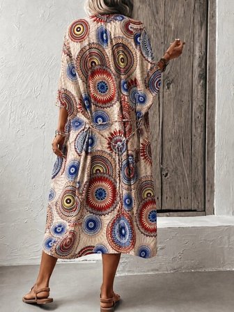Kadın Kısa Kollu önü Açık Belden Kuşaklı Uzun Kimono