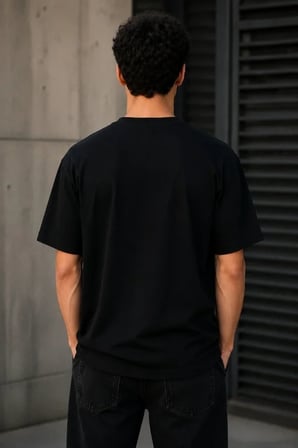 Erkek Gotik Yazı Baskılı Oversize Bisiklet Yaka T-Shirt - Siyah