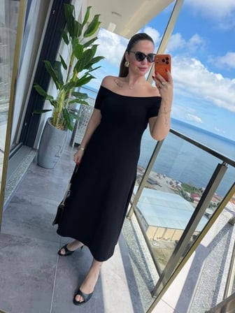 Kadın Madonna Yaka Midi Boy Modal Elbise