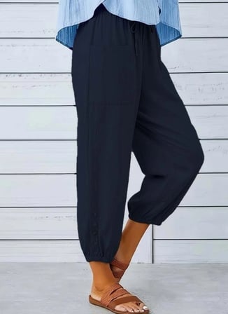 Kadın Beli Lastikli Bağcıklı Düğme Detaylı Pantolon