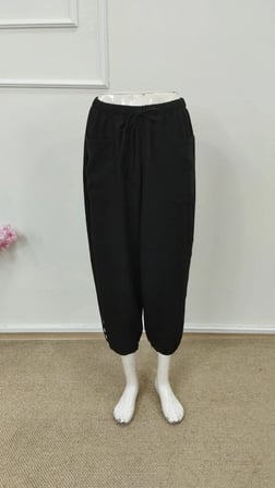 Kadın Beli Lastikli Bağcıklı Düğme Detaylı Pantolon