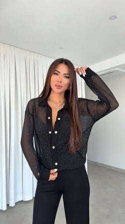 Kadın Taş Işlemeli Transparan Ceket Dahil 3lü Takım