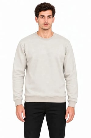 Erkek Bisiklet Yaka İçi Şardonlu 2 İplik Düz Uzun Kollu Regular Fit Sweatshirt - Gri